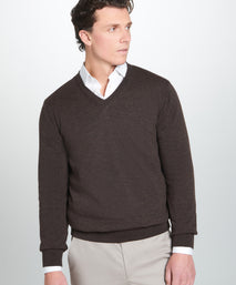 Chocolate Merino Wool V-Neck Sweater