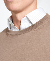 Camel Merino Wool Crew Neck Sweater