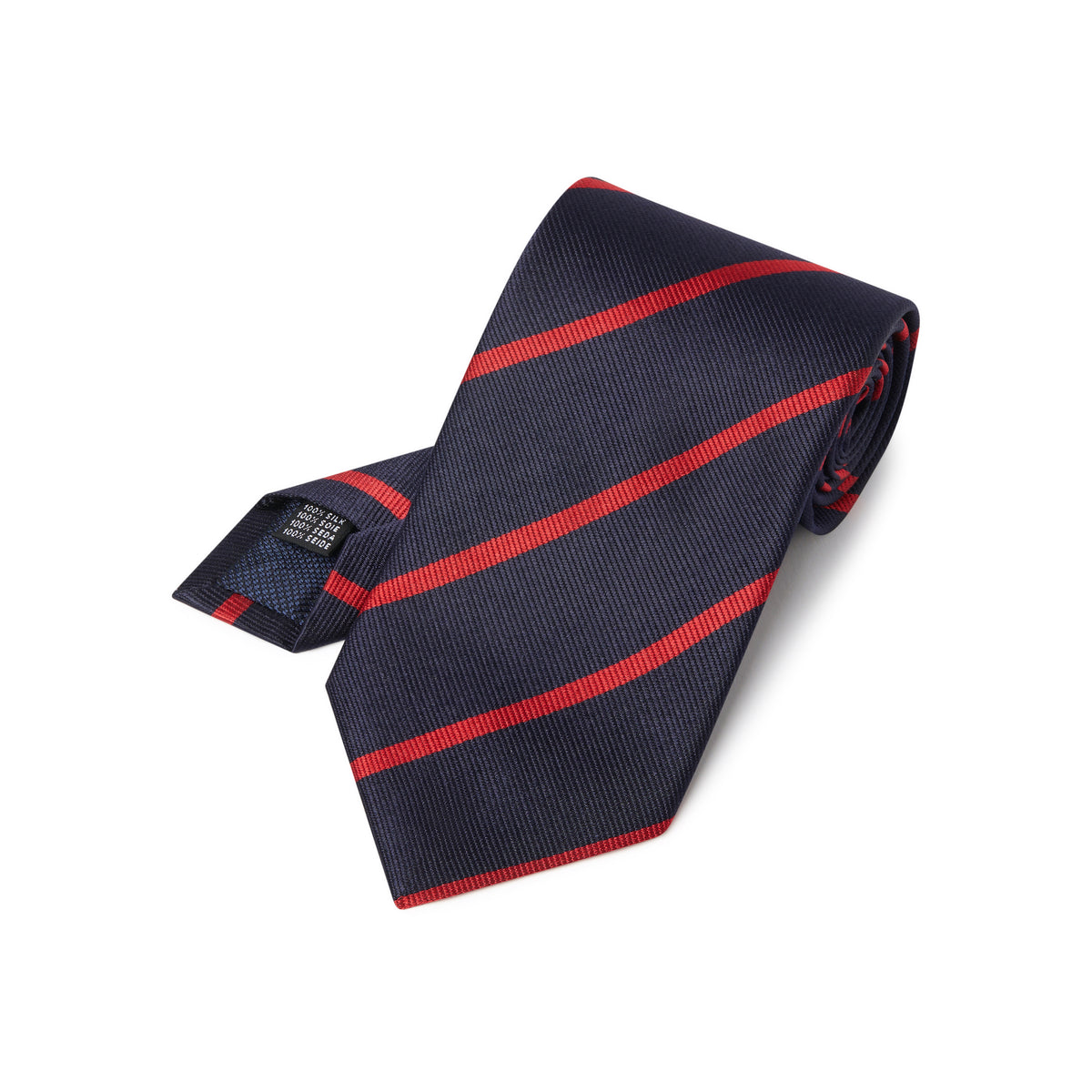 Navy Blue & Red Single Stripe Silk Woven Tie