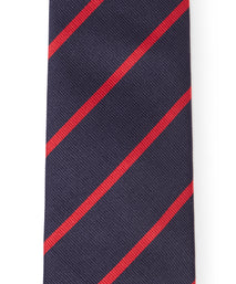 Navy Blue & Red Single Stripe Silk Woven Tie