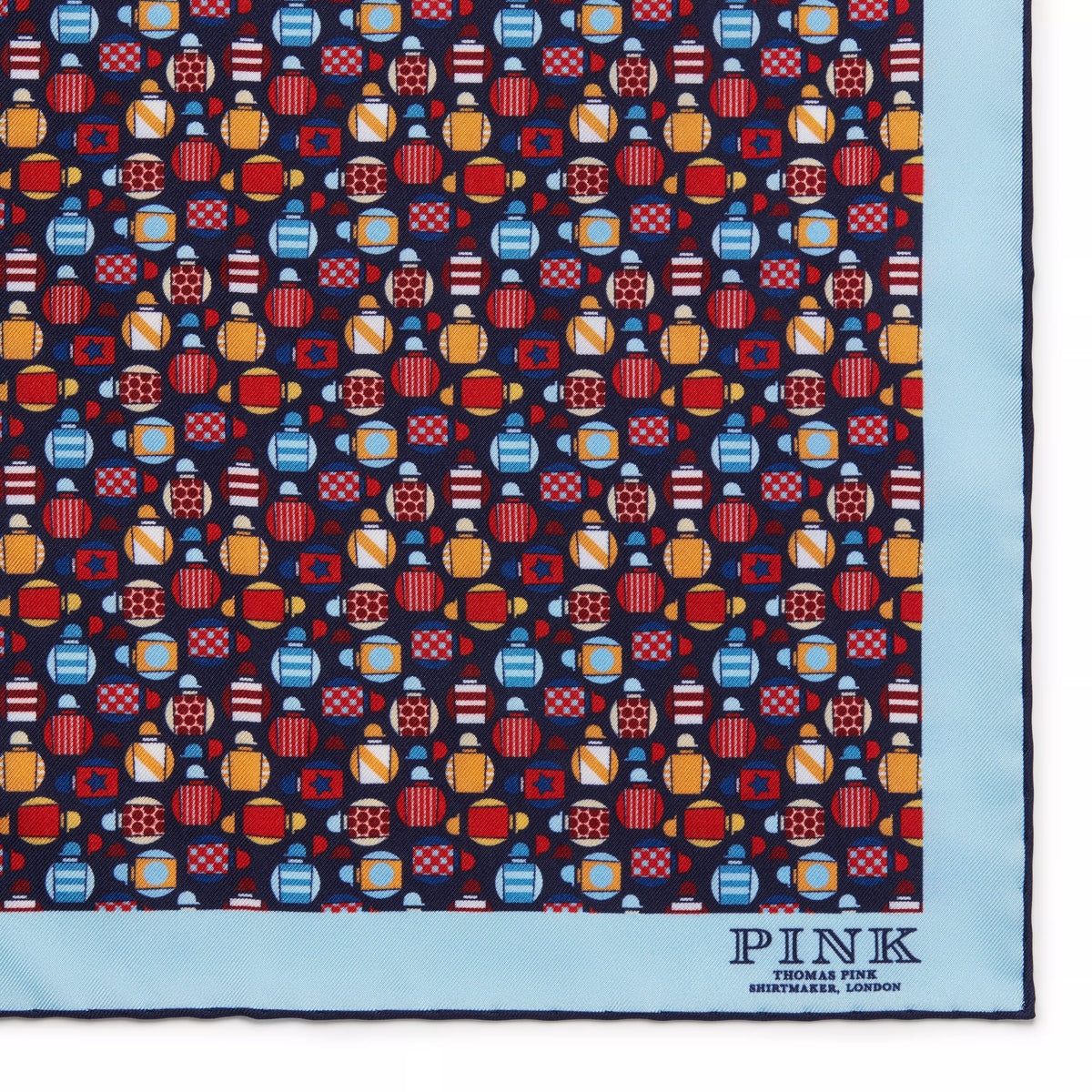 Navy & Multicolour Small Jockey All Over Printed Silk Pocket Square