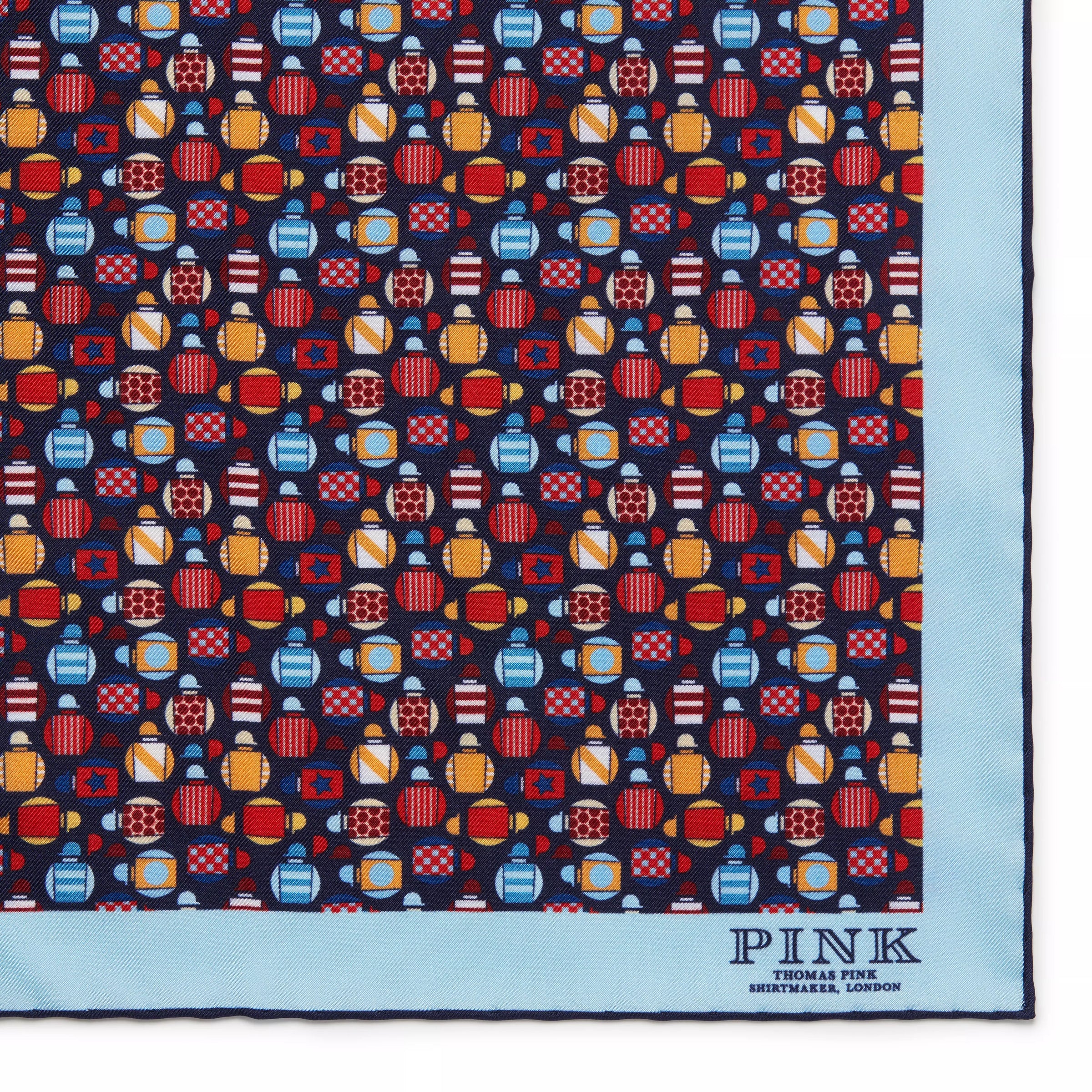 Navy & Multicolour Small Jockey All Over Printed Silk Pocket Square
