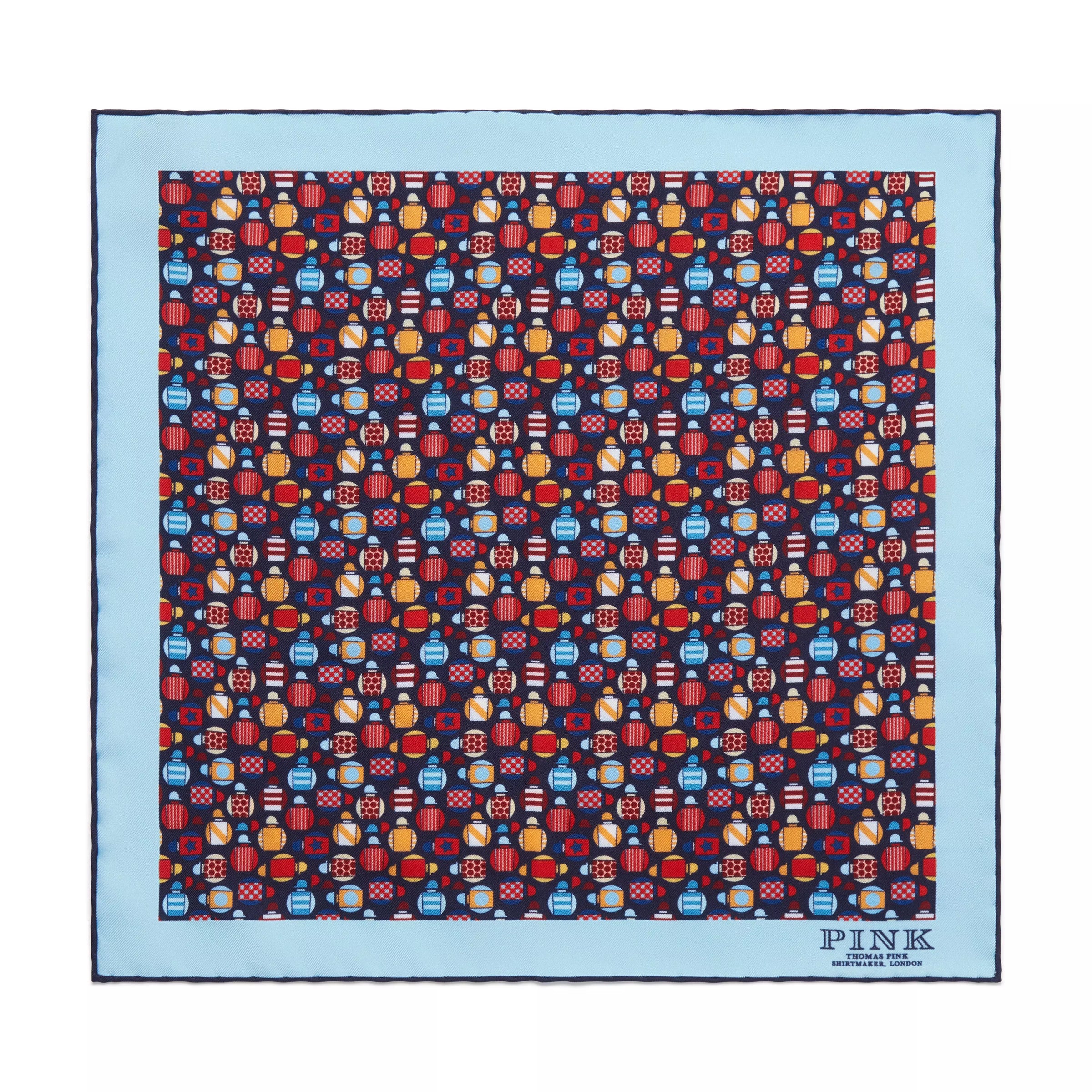 Navy & Multicolour Small Jockey All Over Printed Silk Pocket Square