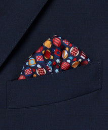 Navy & Multicolour Small Jockey All Over Printed Silk Pocket Square