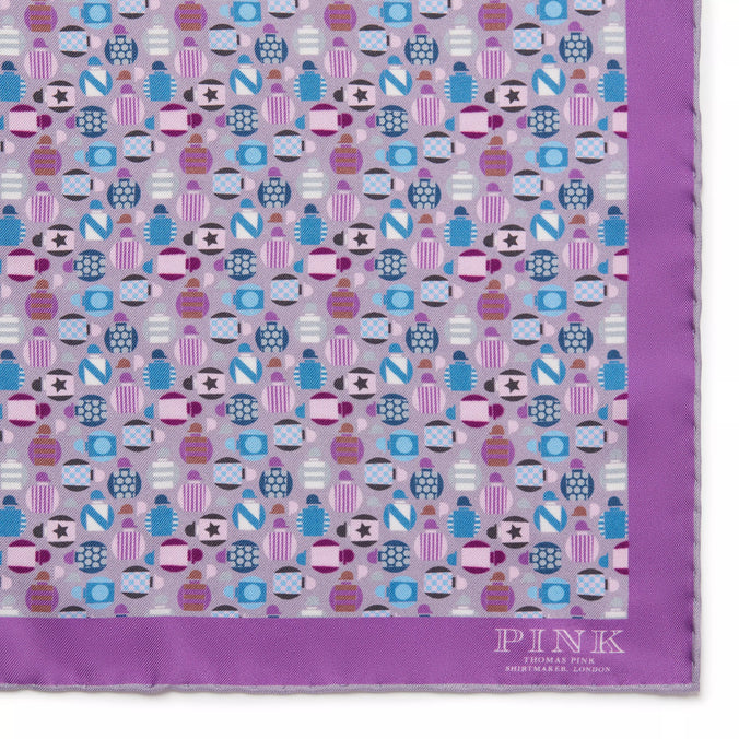 Purple & Multicolour Small Jockey All Over Printed Silk Pocket Square