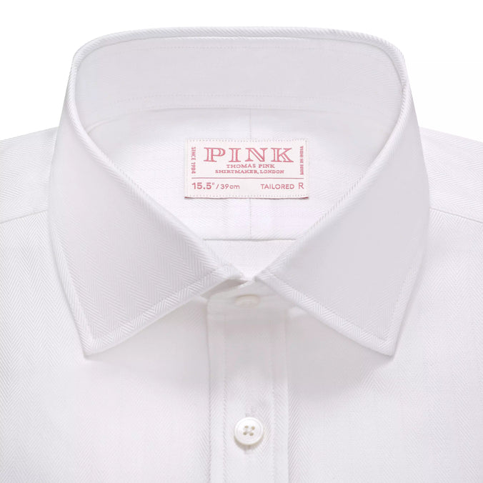 White Tailored Fit Twill Herringbone Formal Shirt