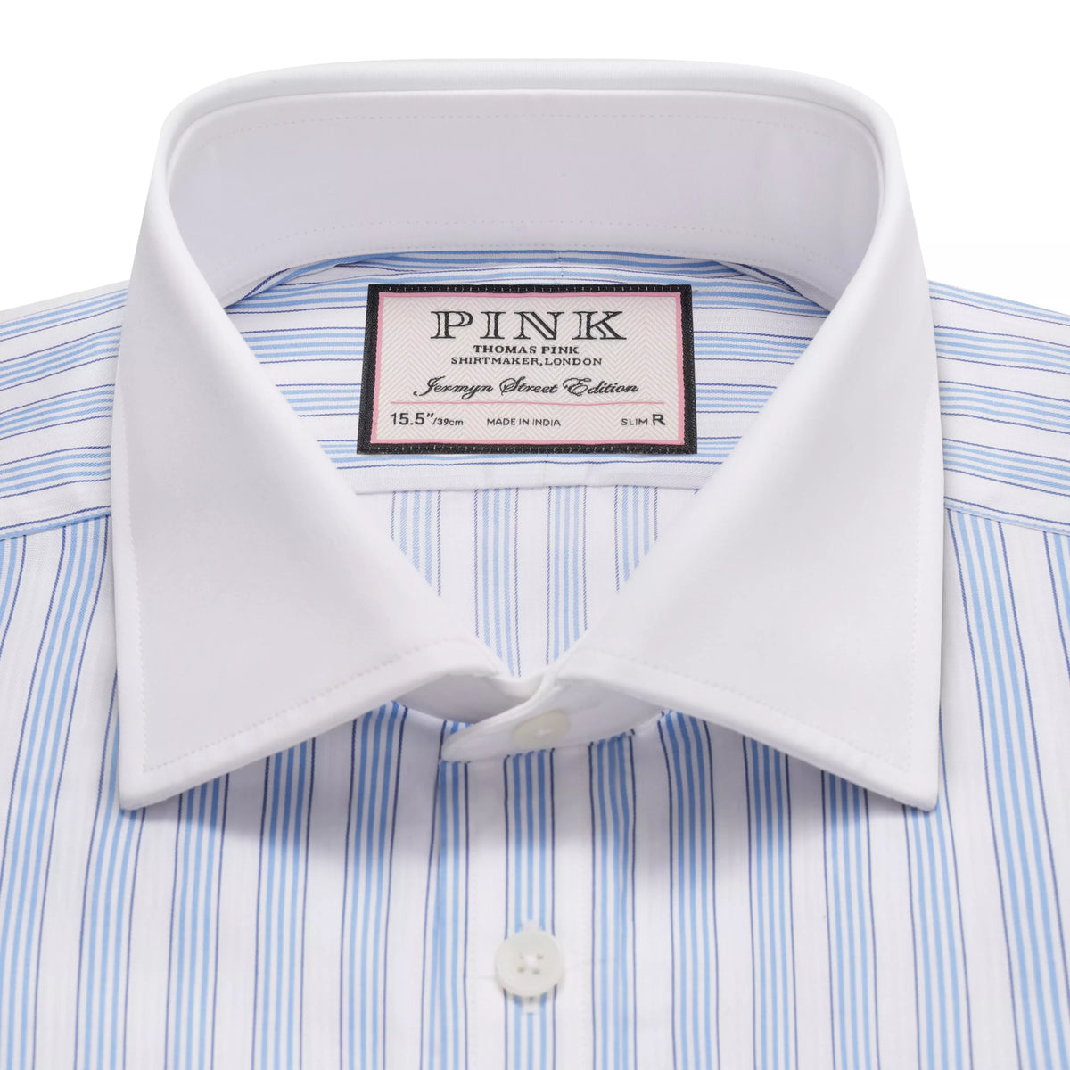 Pale Blue & White Slim Fit Formal Double Cuff Barbican Stripe Shirt