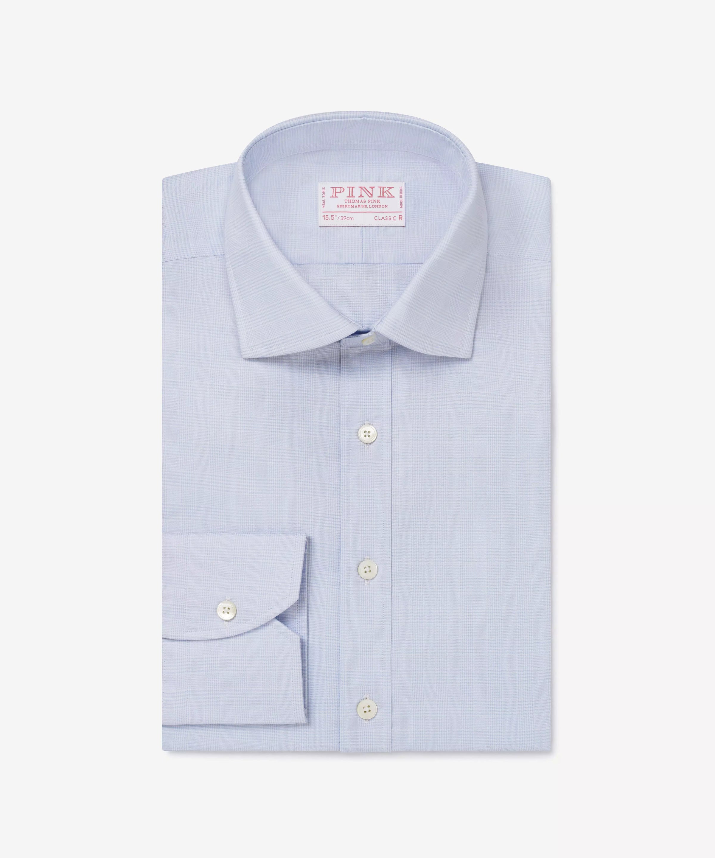 Pale Blue & White Classic Fit Small POW Check Formal Shirt