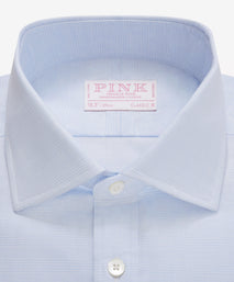 Pale Blue & White Classic Fit Small POW Check Formal Shirt