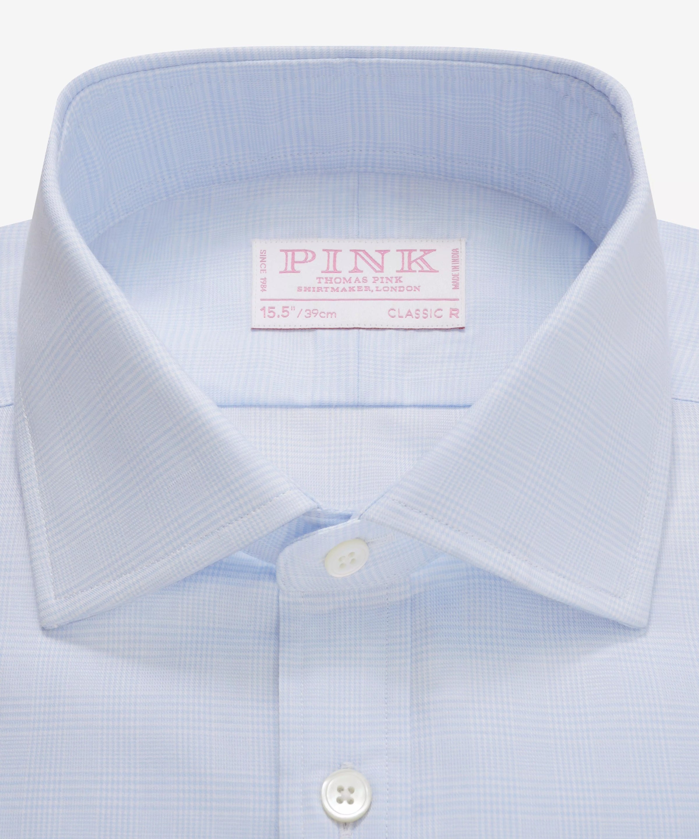 Pale Blue & White Classic Fit Small POW Check Formal Shirt