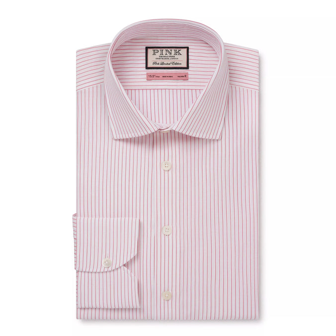 Deep Pink & White Tailored Fit Formal Red Biro Stripe Shirt