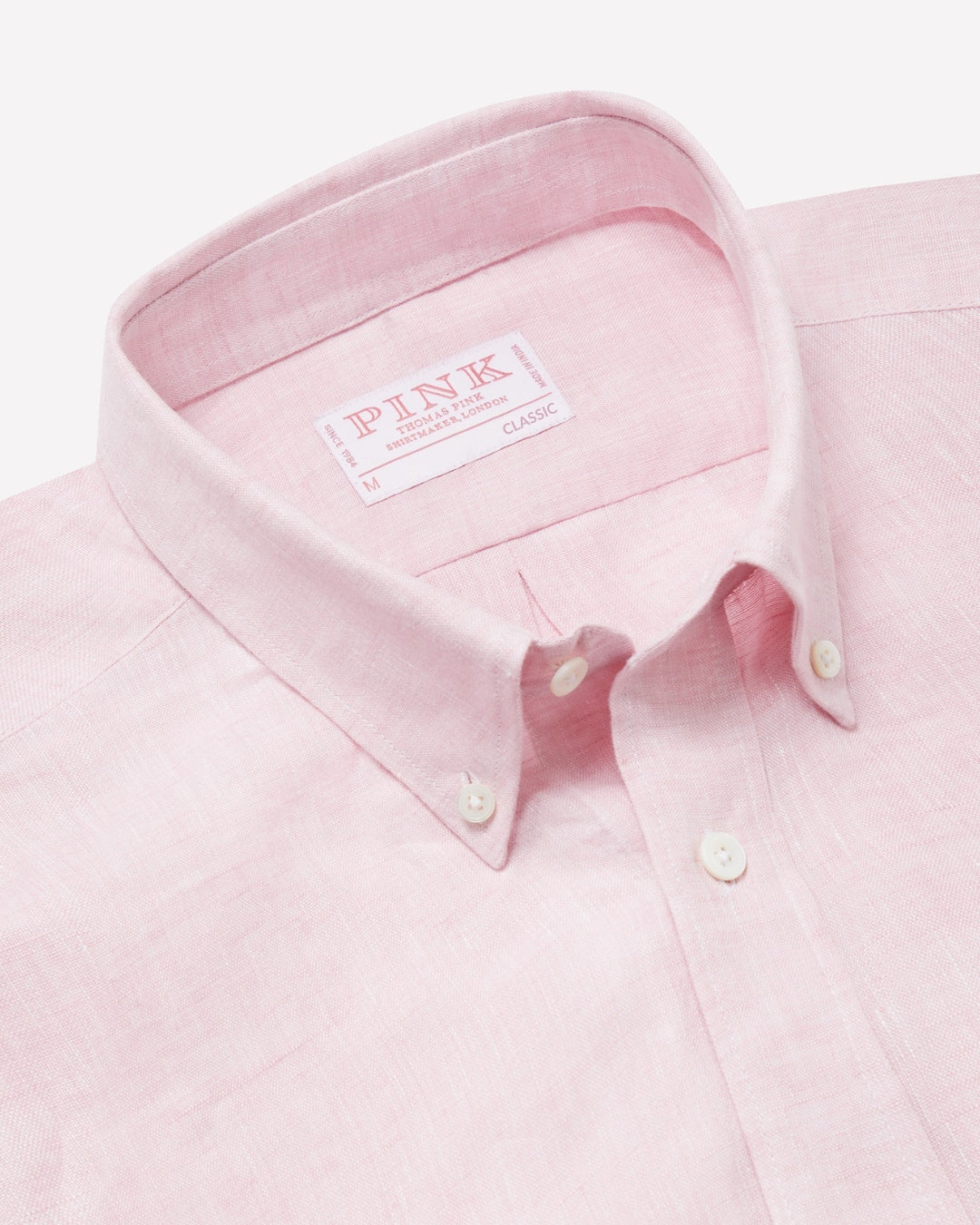 Pale Pink Classic Fit Essential Linen Button Down Smart Casual Shirt