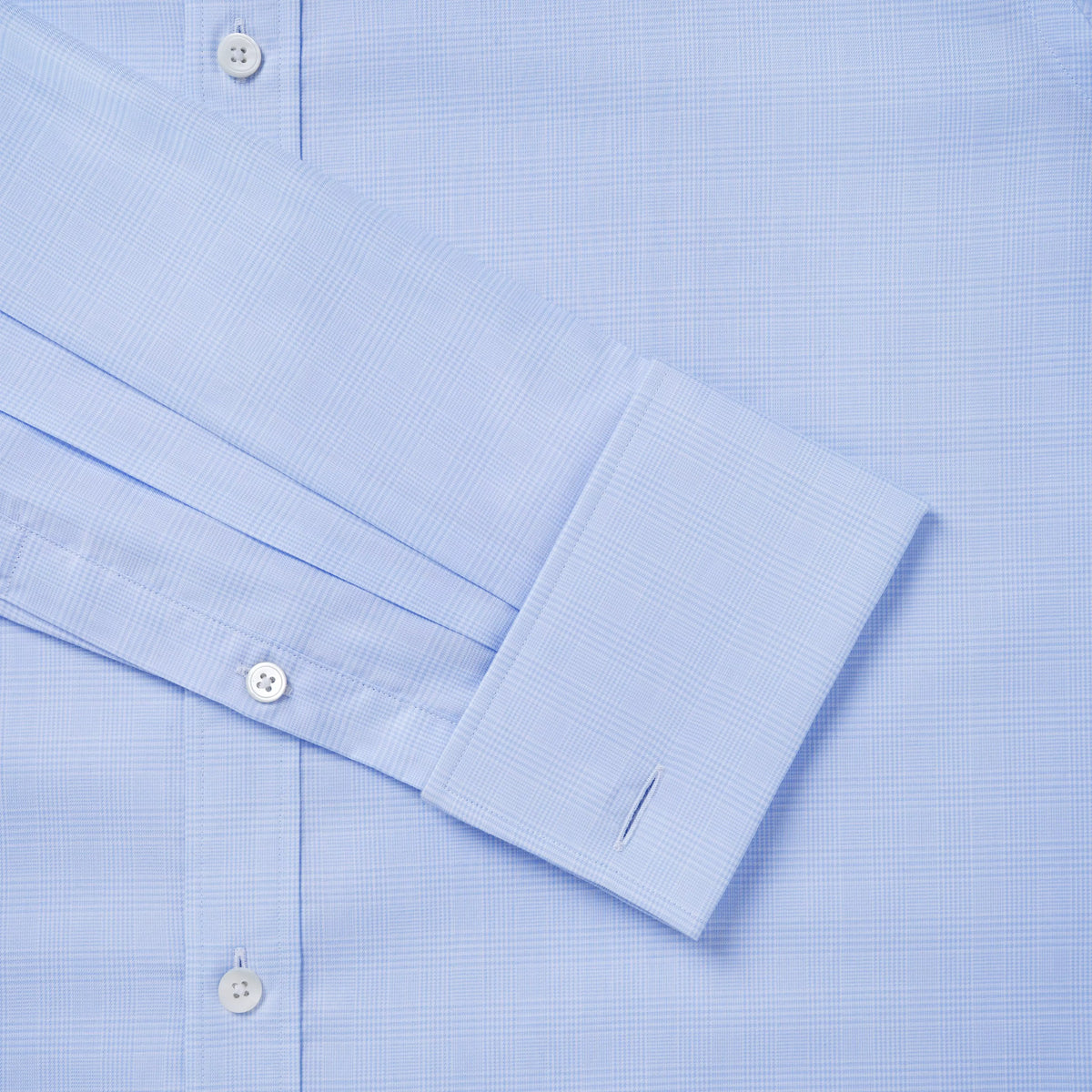 Pale Blue & White Slim Fit Double Cuff Prince of Wales Check Formal Shirt