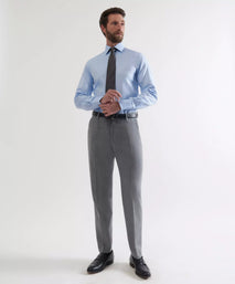 Grey Tailored Fit Merino Wool Pleated Trousers