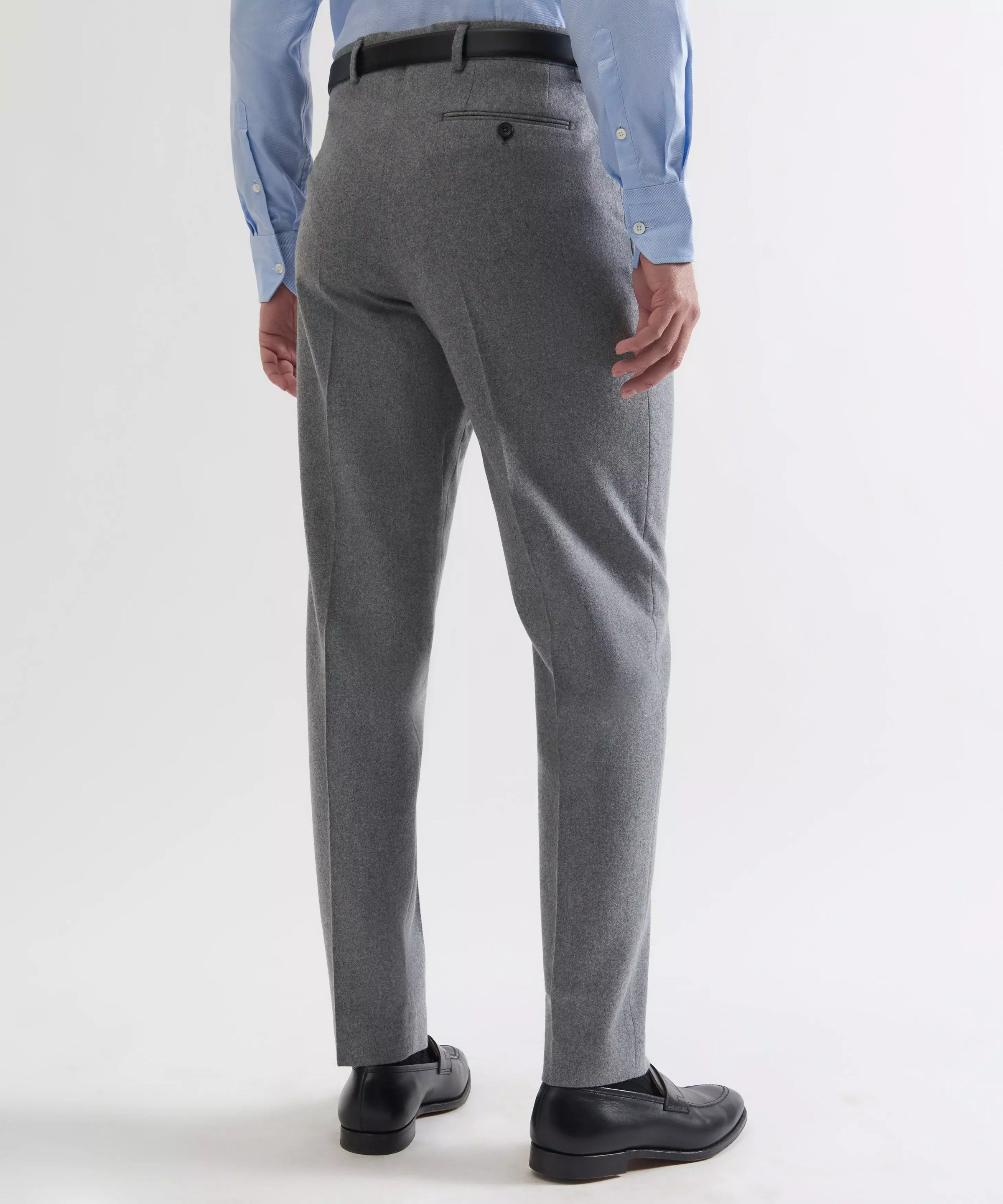 Grey Tailored Fit Merino Wool Pleated Trousers