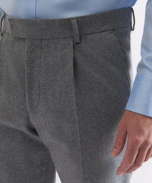 Grey Tailored Fit Merino Wool Pleated Trousers