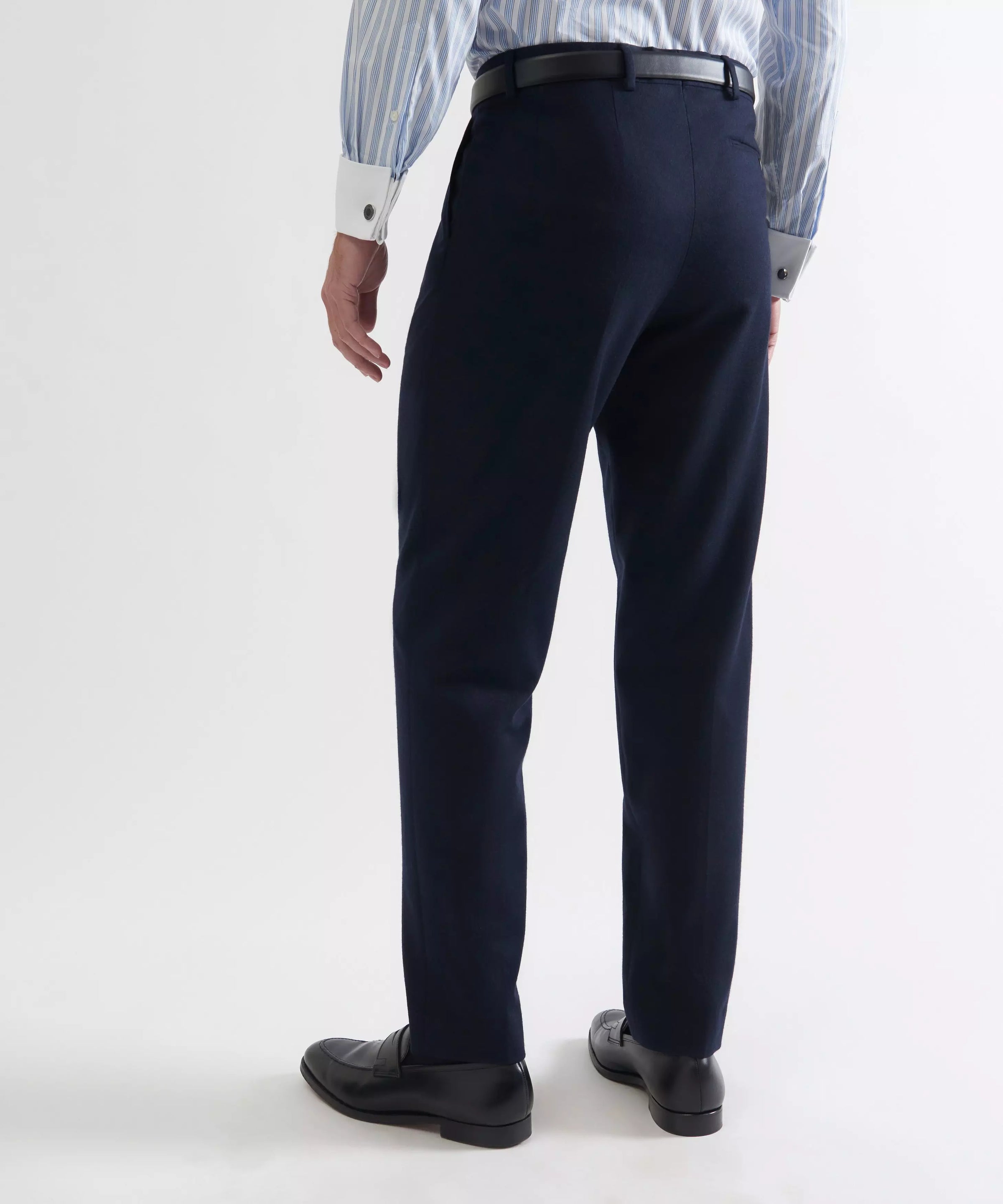 Navy Blue Tailored Fit Merino Wool Pleated Trousers