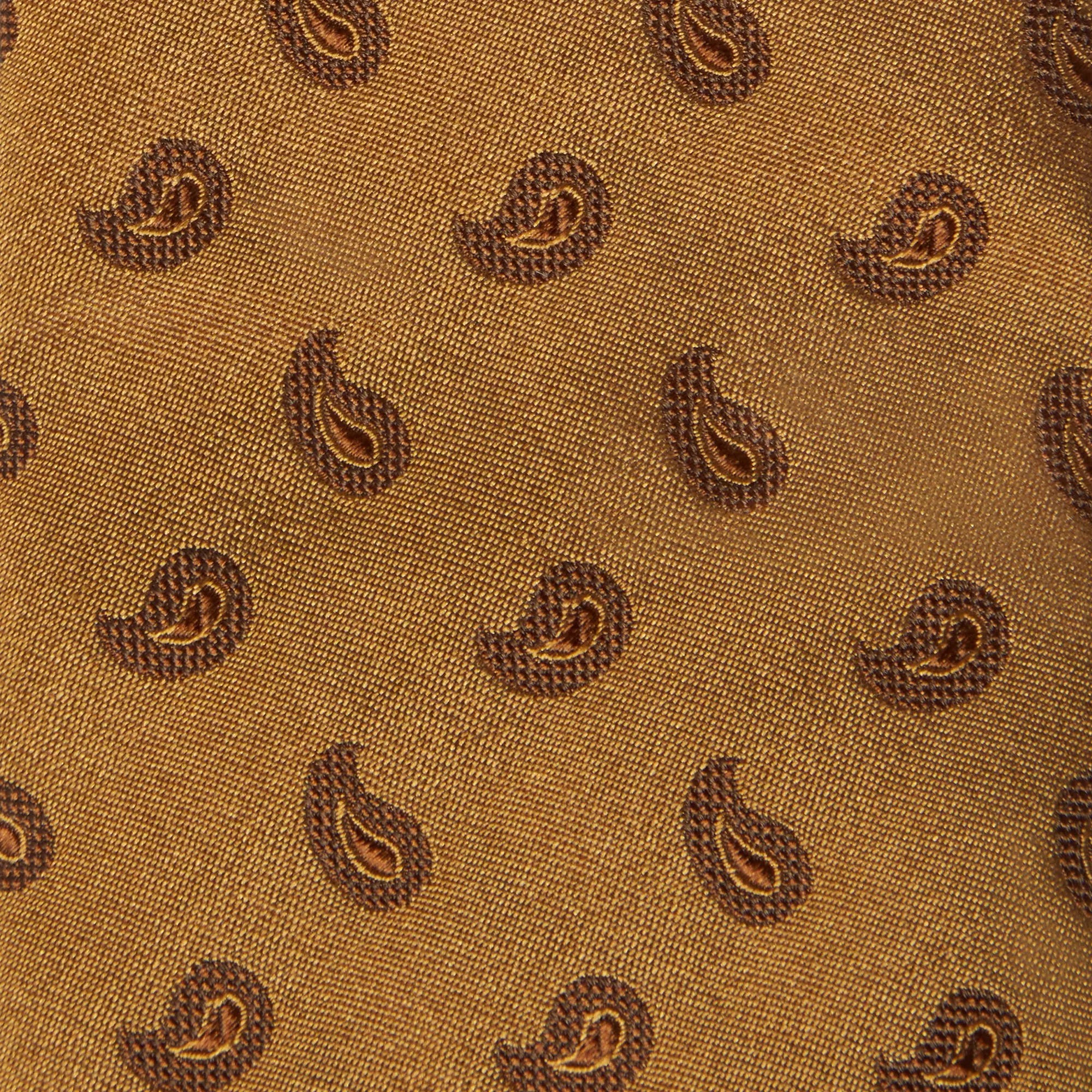 Mustard Yellow Paisley Motif Silk Woven Tie